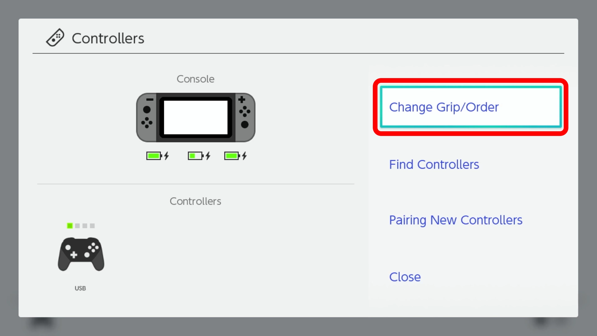 “Change Grip/Oder” from the HOME menu.