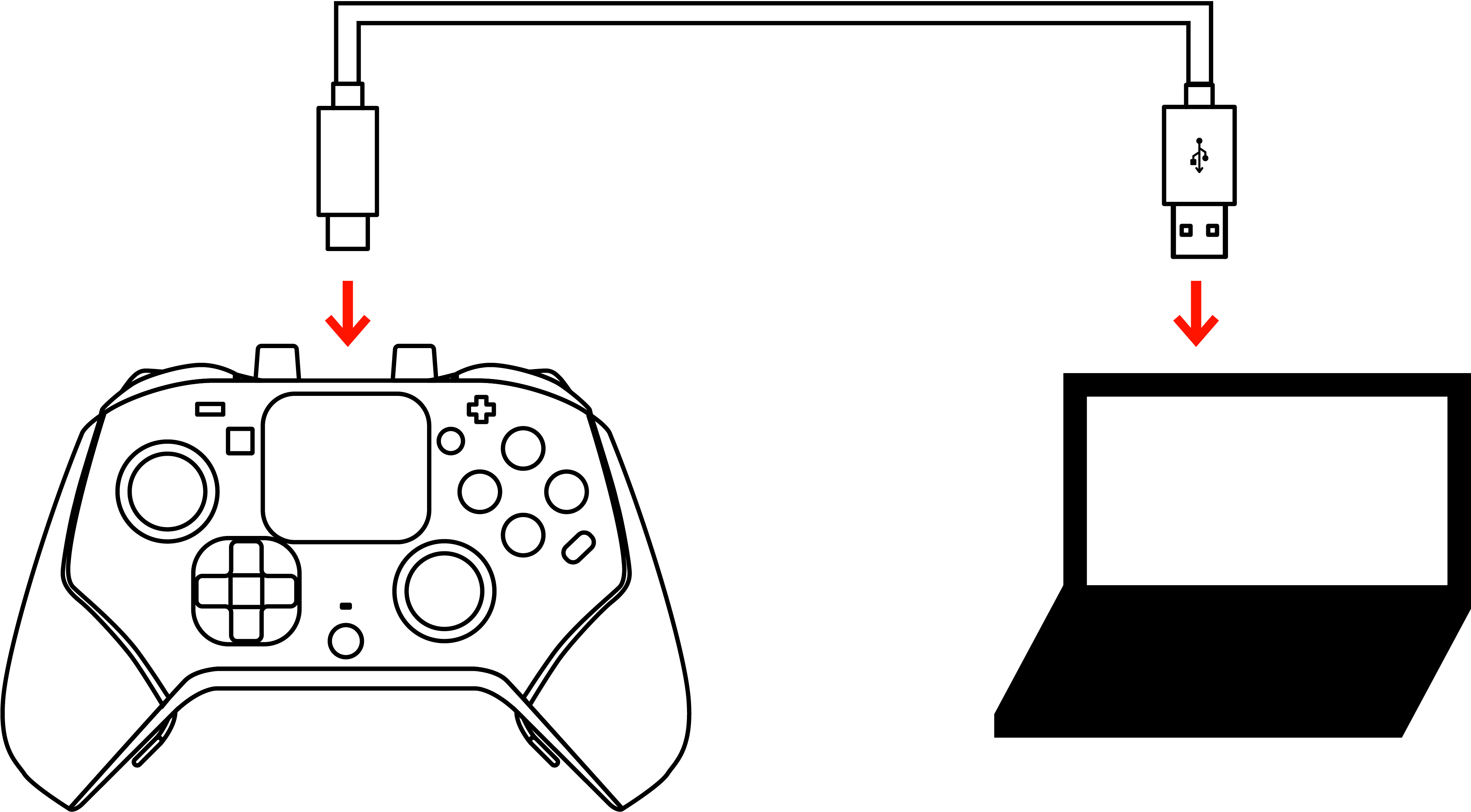 Connect your device and the controller with the USB cable.