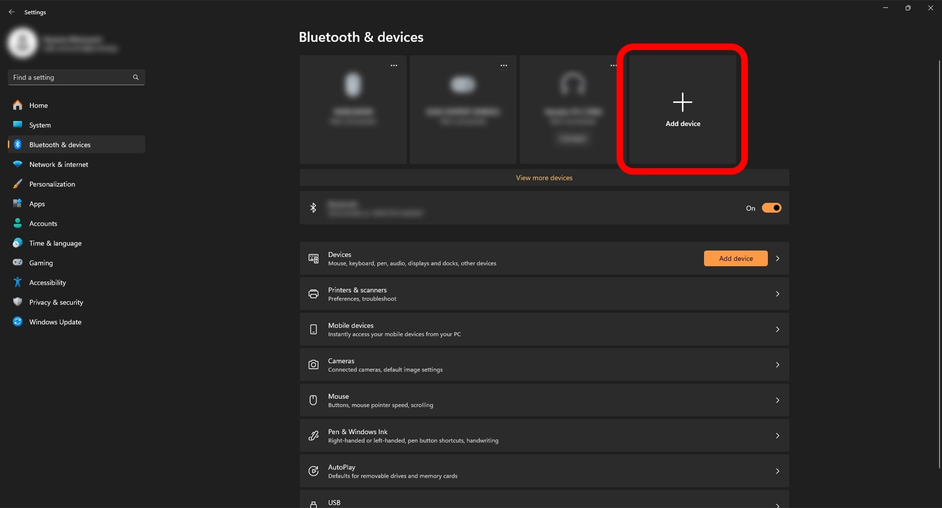 On your Windows® PC, go to “Settings”, then “Bluetooth and Devices”, and select “Add a device”.