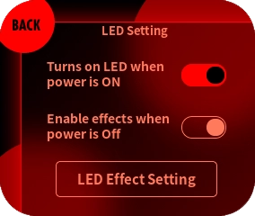 You can turn the LED on or off by switching the “LED on when power is on” switch.