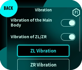 Selecting the “ZL Vibration” or “ZR Vibration” button will open the detailed settings screen for ZL/ZR vibration.