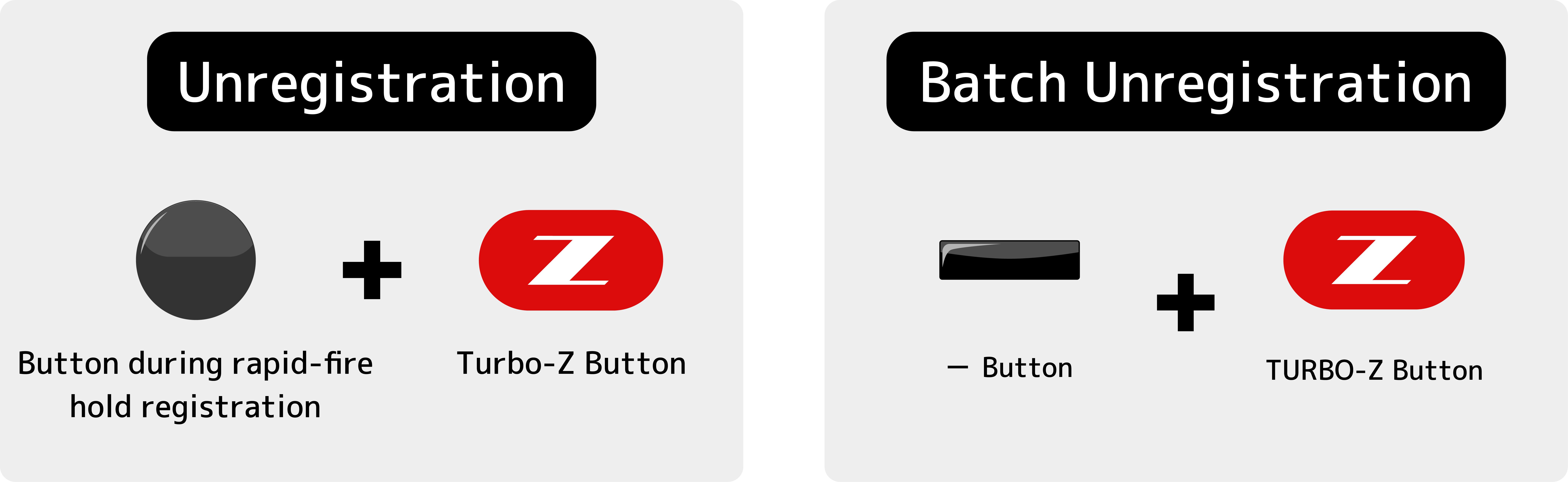 When in For Game Play mode, press the button in Rapid fire hold and the TURBO-Z button simultaneously for 2 seconds. Or, press the - button and the TURBO-Z button simultaneously for 2 seconds to cancel the Rapid fire setting.